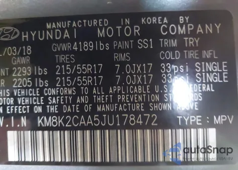 2018 Hyundai Kona Sel из США, поврежденный, VIN KM8K2CAA5JU178472